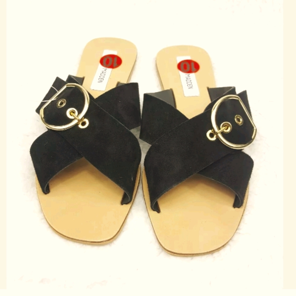 STEVE MADDEN BRITTANY LEATHER X/BAND FLAT SANDAL (